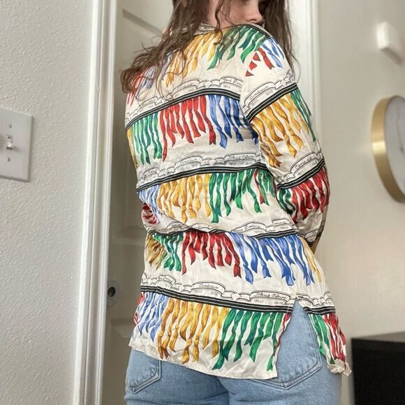 Vintage 90s Silk Rainbow‎ Ribbow Button Down Blouse Top Size Small - Picture 3 of 4